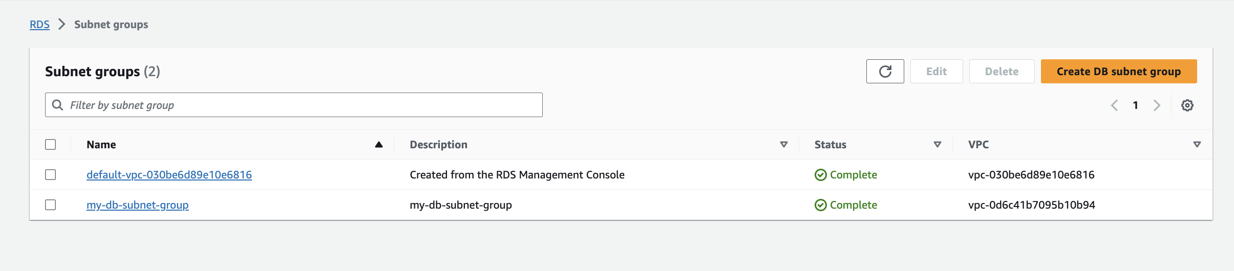 RDS subnet group