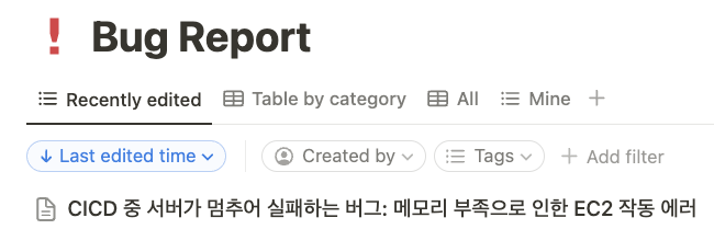 진행중인 창업 프로젝트의 버그 리포트