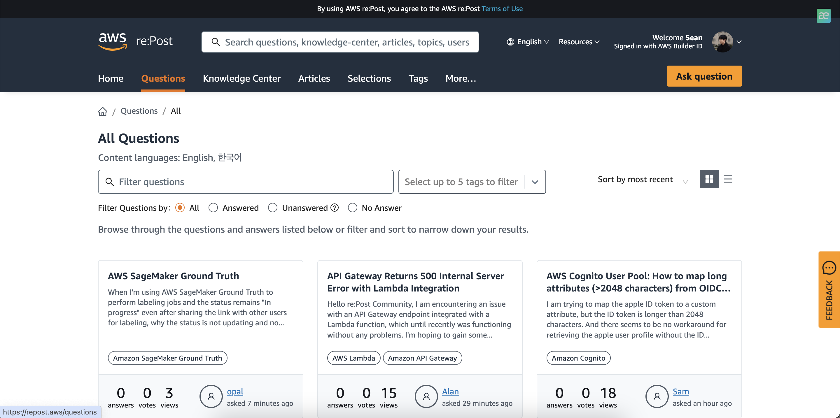 AWS re:Post Questions